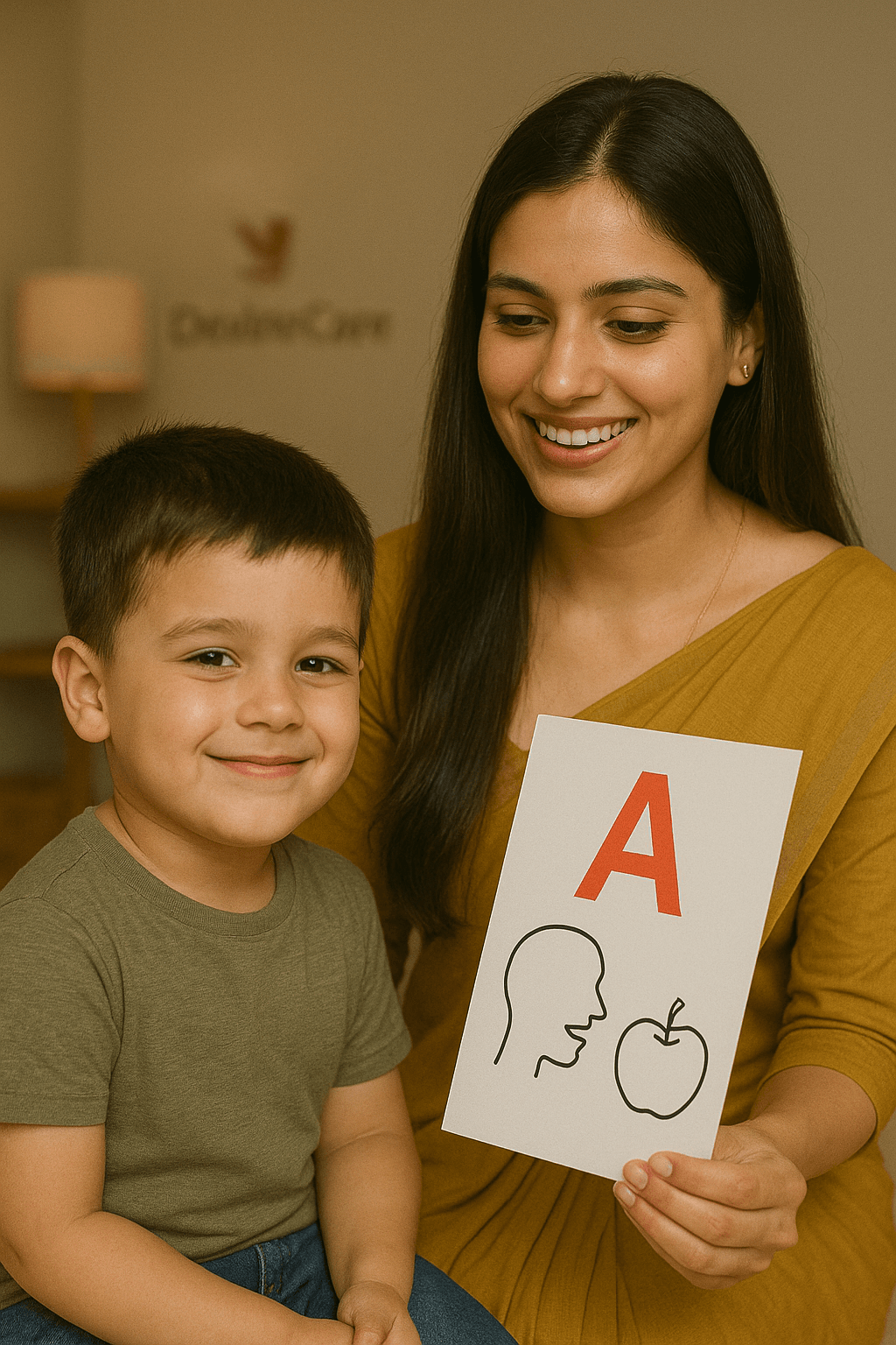 Child engaged in speech therapy activities