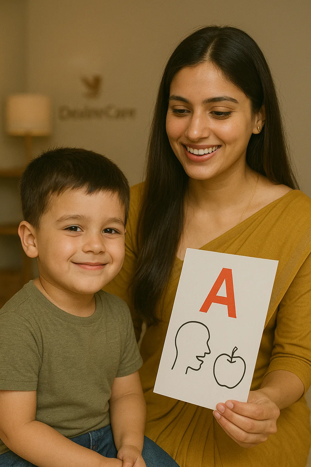Child engaged in speech therapy activities