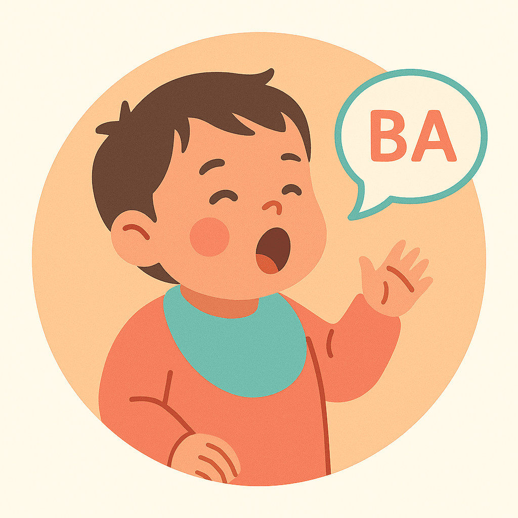 Child learning to speak with blocks