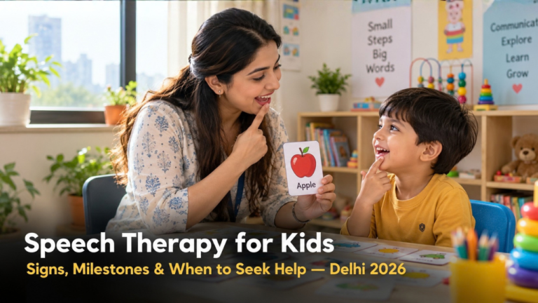 Speech therapy for kids in Delhi – banner for DevineCare's pediatric speech therapy blog